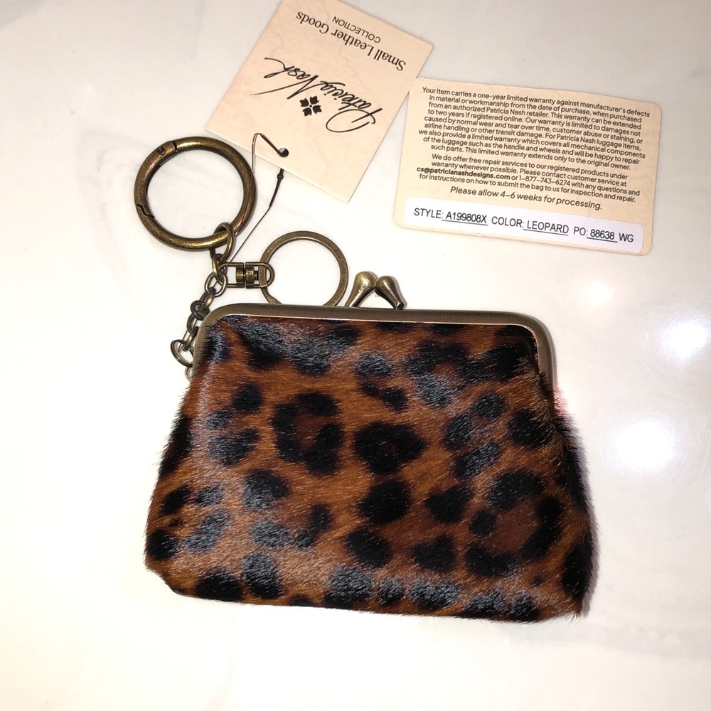 Patricia Nash Exotics Borse Coin Purse Leopard Calf Hair & Brown Leather NWT